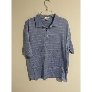 Peter Millar Blue Striped Short Sleeve Cotton Polo Shirt Size Large